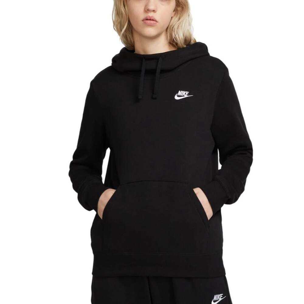 NIKE Women's Black Sportswear Club Fleece Funnel-Neck Hoodie Sweatshirt
